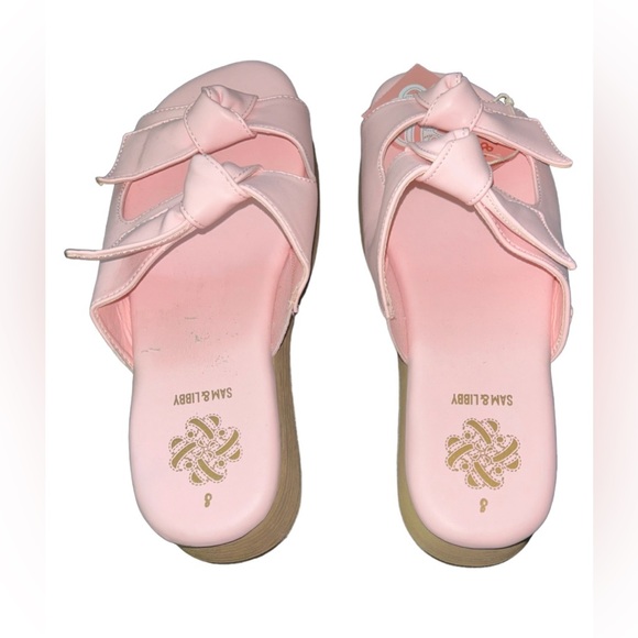 🌸 NWT!! SAM & LIBBY PASTEL PINK INDIE DOUBLE BOW SANDAL SLIDES!! 🌸 - Picture 5 of 16